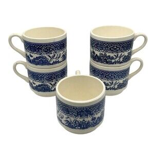 Vintage Blue Willow Ware China USA McCoy-Coffee Cups Stacking Cups Set of 5